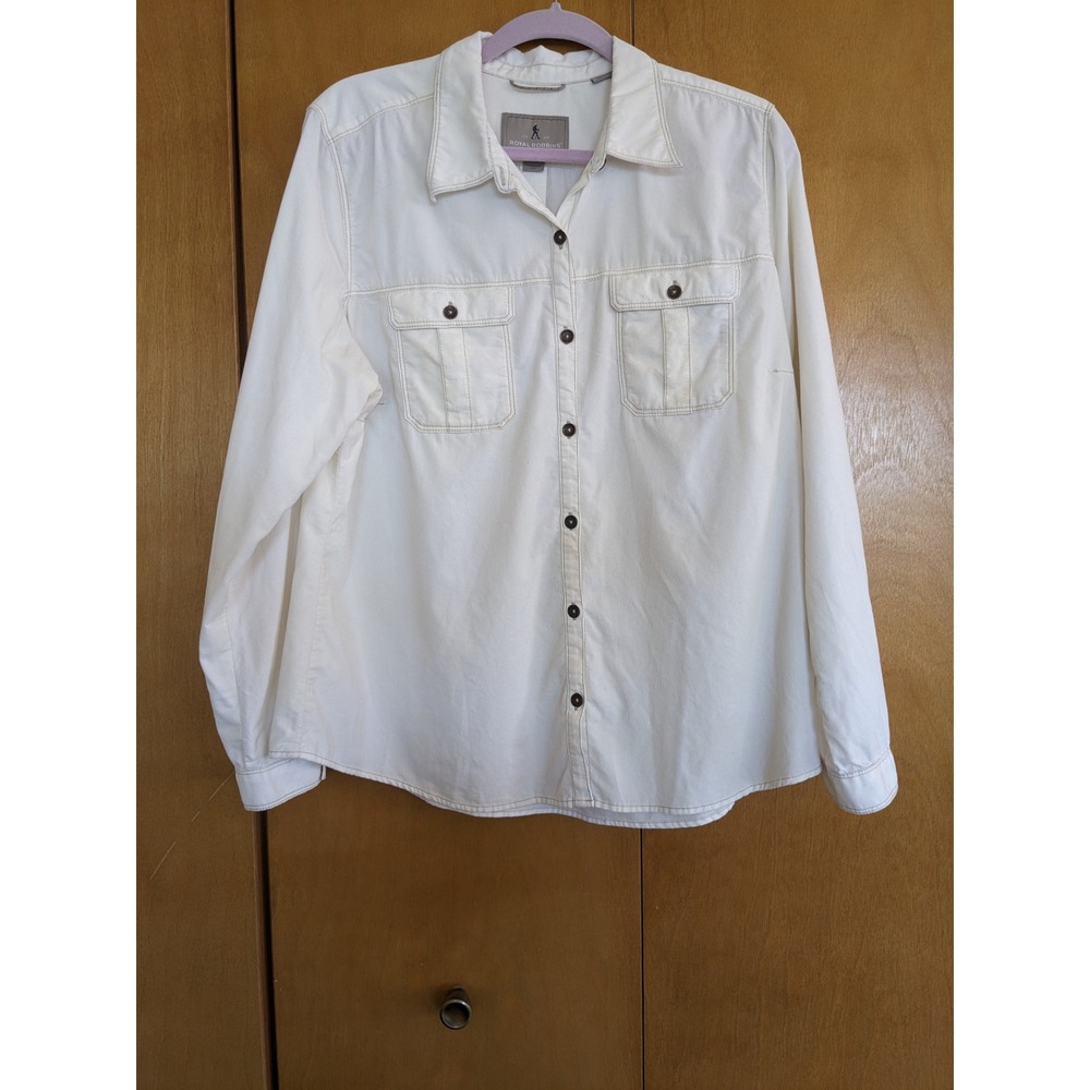 Royal Robbins Womens XL White Organic Cotton Corduroy Button Down Shirt 62175